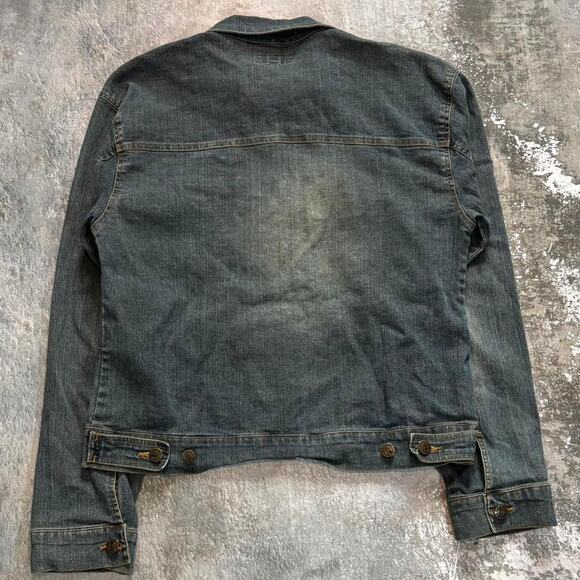 Y2K Dark Wash Denim Jacket. Spring Summer Temper Jeans Faded Size Large. - Picture 3 of 5